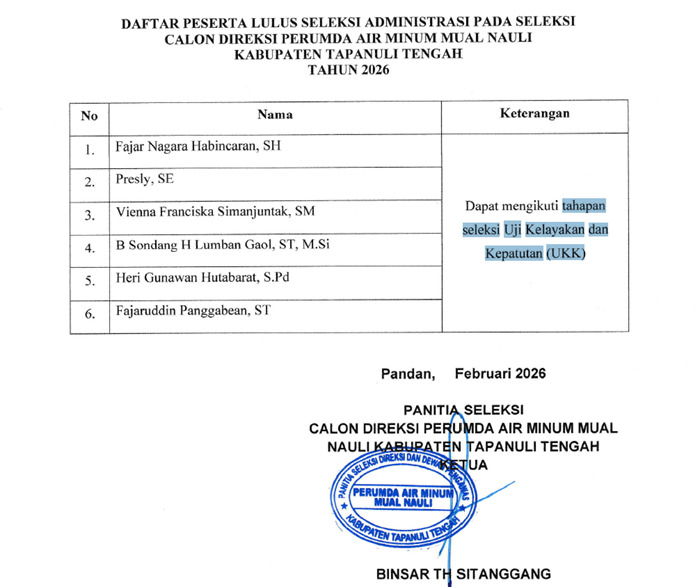 Mantan Napidana Korupsi Ikut Seleksi Hingga Tahap Akhir Calon Direksi Perumda Mual Nauli Tapteng